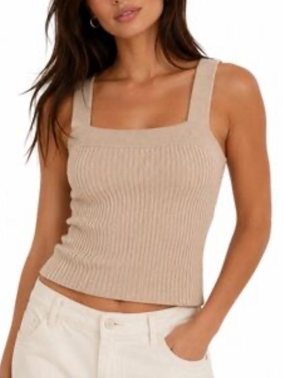 Abercrombie & Fitch Ottoman Square Neck Tank Top In Beige